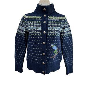 Vintage L.L.Bean Nordic Wool Cardigan XS Button-Up Ski Pattern Navy Blue